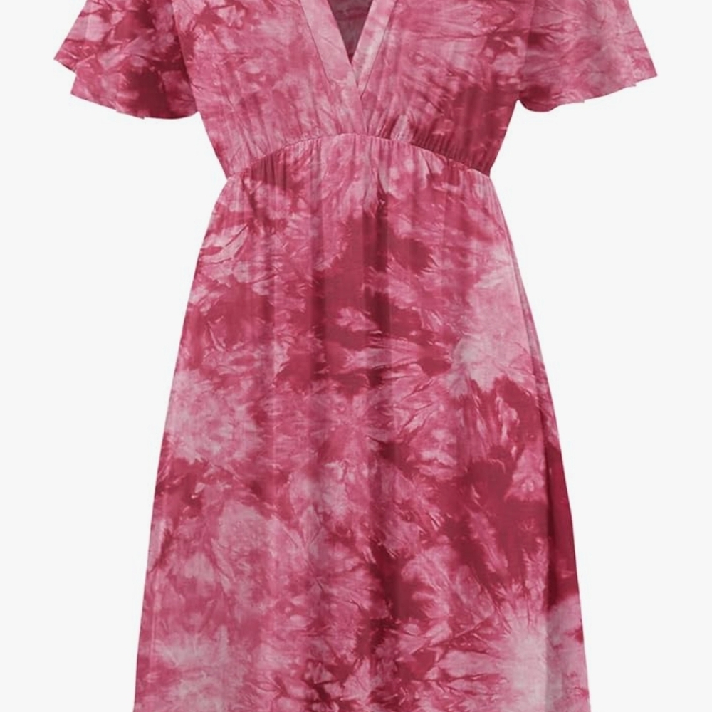 Chic Pink Tie-Dye Midi Dress